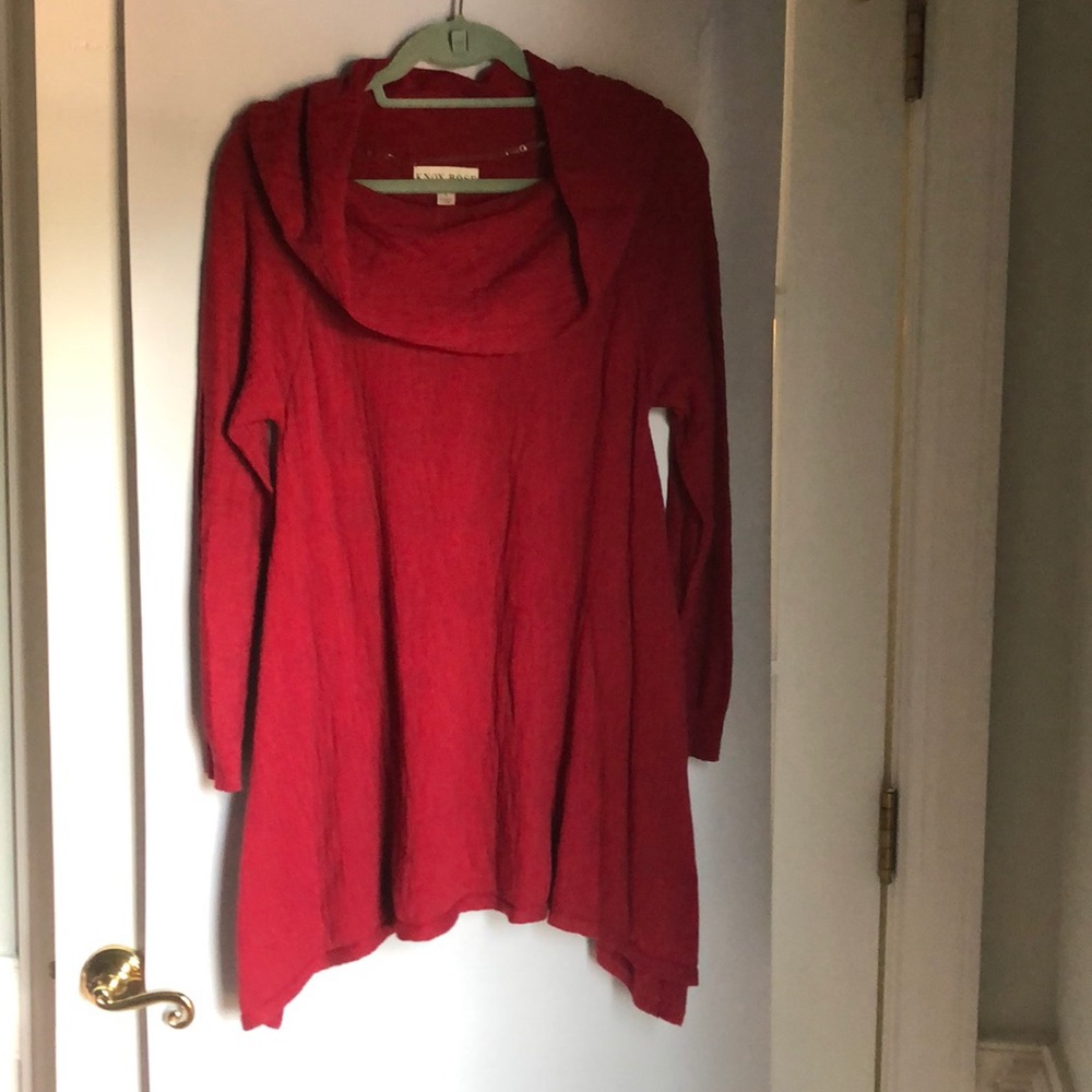 Knox Rose Plus Size Red Cow neck Tunic Sweater